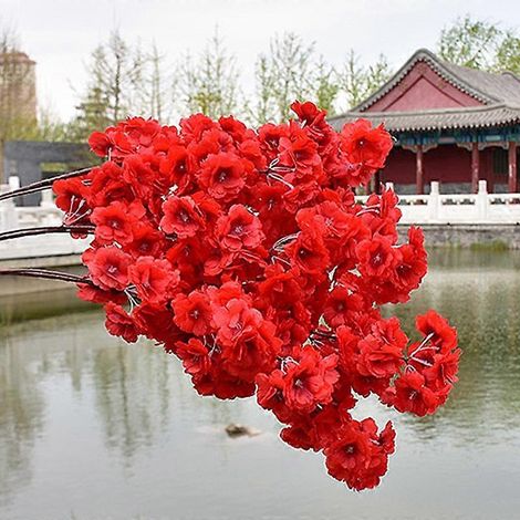 Cerisier artificiel rose Sakura, branche en soie, fleurs artificielles à faire soi-même, 120 cm, décoration murale florale pour mariage, maison et extérieurrouge (1/5)