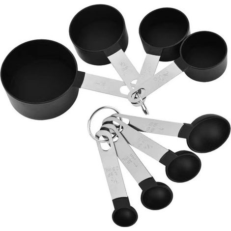 Lot de 8 cuillères doseuses, mesures en grammes et millilitres, ustensiles pratiques pour doser et mesurer précisément les ingrédients, noir (1/5)