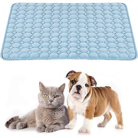 Couverture rafraîchissante auto-refroidissante bleue pour chien, en soie glacée et tissu mesh respirant, 70 x 56 cm (1/5)