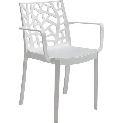 Sedia poltrona impilabile in resina da esterno interno bar e ristoranti con schienale decorato Floreal - Con braccioli White (1/5)