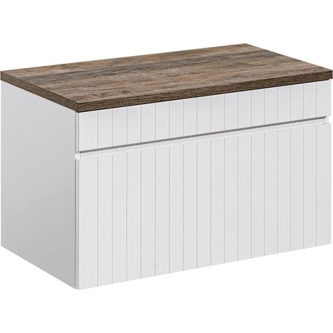 Waschtischunterschrank 80 cm IRAKLIO-56 in weiß matt mit Vintage Eiche Nb., B/H/T ca. 80,4/48,5/46 cm (1/5)