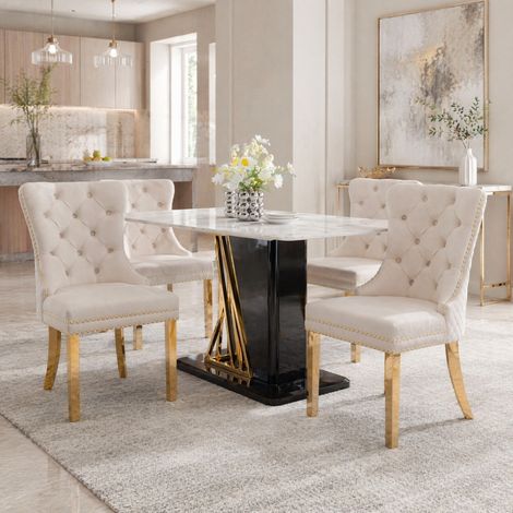 Sedia da pranzo 50,5x45x95 cm in velluto beige, design moderno per soggiorno FloraGrace (1/5)
