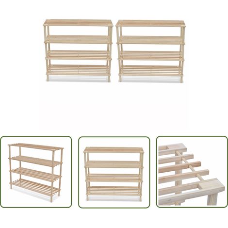 INLIFE Range-chaussures à 4 étagères 2 pcs Bois de sapin solide (1/5)