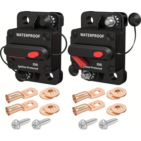30A/40A/60A/100A/150A/200A/250A/300A Resettable IP67 Circuit Breaker with Terminals (2-Pack) - 12V DC Marine Grade, 100 Amp Auto Reset Fuse with Copper Connectors for Boat/RV/Truck/Solar Systems (1/5)