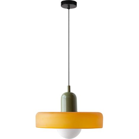 Suspension vintage en verre jaune et vert, 1 pièce, douille E27, lampe suspendue pour cuisine, salle à manger et éclairage intérieur (1/5)