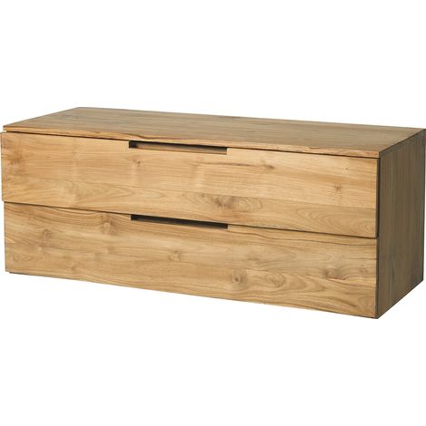 Vente-Unique – Meuble sous vasque suspendu en teck clair – 2 tiroirs coulissants – Longueur 115 cm – Ambiance cosy pour salle de bain (1/5)