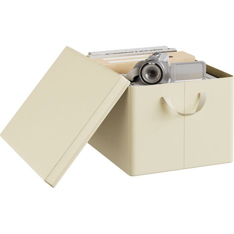 Lot de 1 Boîte de Rangement WOLTU, 43x33x26 cm, avec Couvercle, Coffre de Rangement en Tissu non Tissé, Pliable, Crème