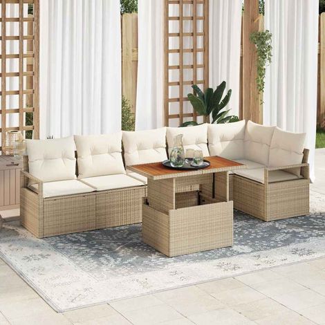 vidaXL Conjunto de sofá de jardín 7 pcs Beige Poliratán (1/5)