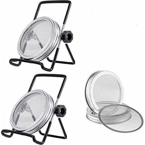 6-Piece Germination Lid Kit with 4 Stainless Steel Germination Screen Lids and 2 Germination Trays for Seeds in a Sprouting Tray (Black) (1/5)