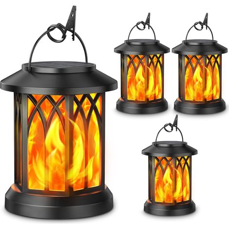4 Pièces Lanterne Solaire, Effet Flamme Dansante, IP65 Étanche, ABS Durable, Jardin Balcon (1/5)