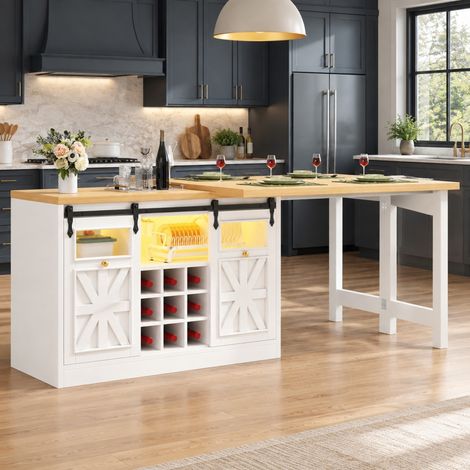 Ensemble table extensible et buffet 120-197x40x72 cm MDF et verre blanc, gain de place – MEUBLIV (1/5)