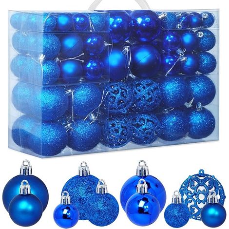 Boules de Noël, Boules à Suspendre pour d'arbre de Noël, Bleu (1/5)