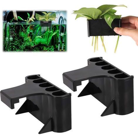 2 Aquarienpflanzenhalter, 5-Loch-Pflanzkasten aus Kunststoff, Hängekorb für Wasserpflanzen, schwarz (1/5)