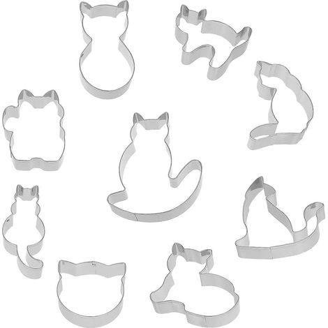 Ensemble d'emporte-pièces en acier inoxydable en forme de chat, 9 pièces, emporte-pièces à faire soi-même (1/5)