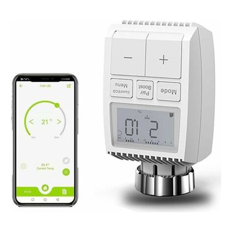 Tête Thermostatique Connectée et Intelligente,Intelligent Tête de Robinet Thermostatique Radiateur Connecté Programmable WiFi Extensible Alexa/Google Home, Smart Life/Tuya App Compatible