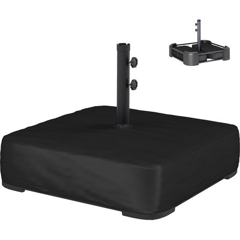 Pied de Parasol avec Housse, Socle Parasol extérieur à remplir avec 80kg Sable ou 90kg de Sable Humide, pour mât Ø48mm, Base de Parasol déporté pour Jardin Patio terrasse, 78x78x40cm, Noir (1/5)