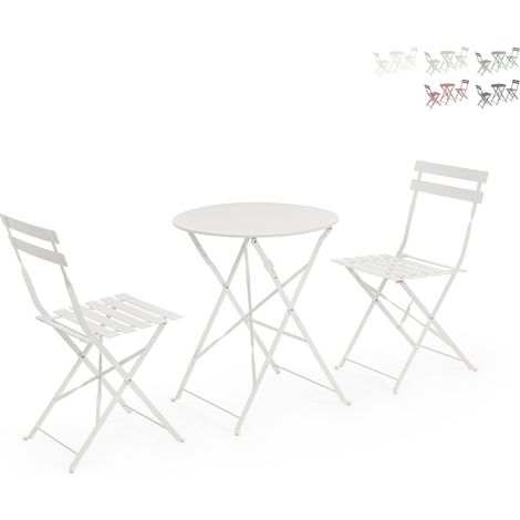 Ensemble table de jardin ronde avec 2 chaises pliantes Bistrot YES - Blanc (1/5)