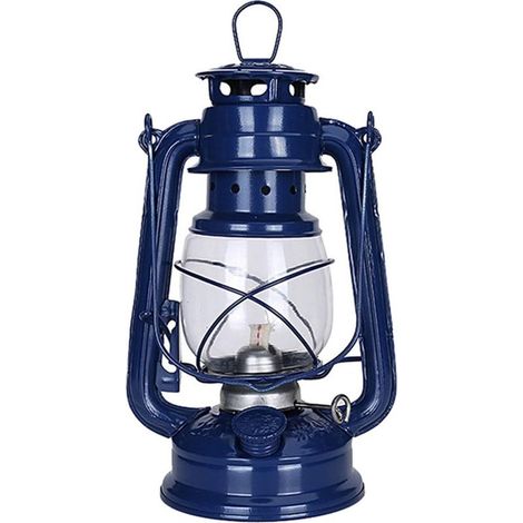 Lampe à pétrole LED Lampe à huile Bougeoirs en fer Lampes à bougies Portable Paraffine Hurricane Lampes de table Éclairage Cadeau Décoration de Noël Bleu