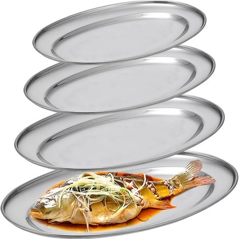 Steel Serving Tray Round Stainless Steel Serving Tray Oval Steel Serving Plate Oval Serving Plates for Meat Plate Fish and Buffet 26cm 30cm 35cm 40cm (1/5)