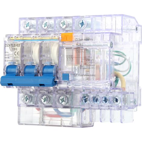 Disjoncteur 3P+N transparent pour usage domestique, protection contre les fuites de courant DZ47LE-63 C63 (1/5)
