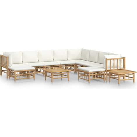 Maison Exclusive - Set Salotto da Giardino 12pz con Cuscini Bianco Crema in Bambù