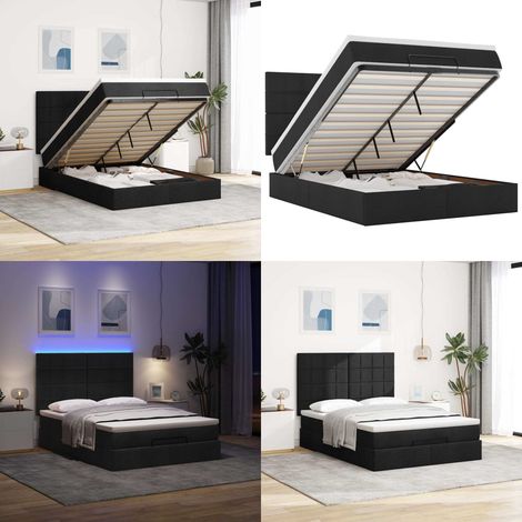 vidaXL Ottoman-Bett mit Matratze & LEDs Schwarz 140x200 cm Stoff