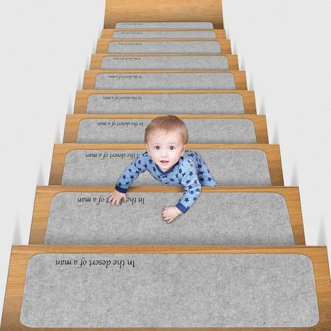 Trintion 14PCS Stair Tread Carpet Non slip Treads Protectors Stair Pads Mat Self Adhesive Reused Staircases Carpet Treads for Stairs for Kids Elders Pets Light (1/5)