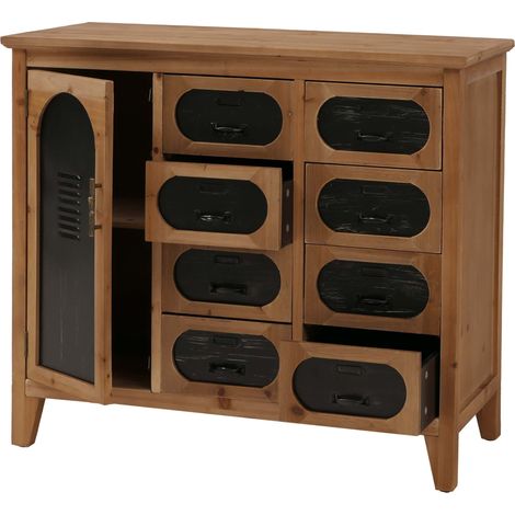 [NON UTILIZZATO] Comò da farmacia HHG-289, armadio con cassetti e sportello vintage shabby industriale, 80x91x40 cm, telaio naturale