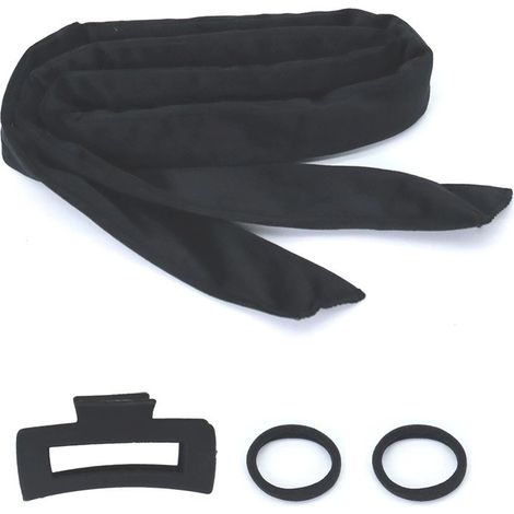 Kit de peinado nocturno sin calor con cinturón, kit de peinado negro con pinzas y gomas elásticas - Rizos fáciles sin calor para cabello largo y mediano (estuche con cremallera de PE)