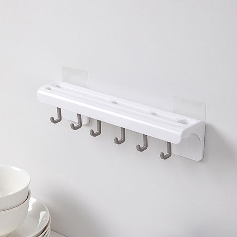 Küchenmesserhalter mit abnehmbaren Haken, Löffel-, Schöpfkellen- und Gabelhalterung, Ablagefach, multifunktionaler Wandorganizer für HomeWhite