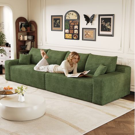 Canapé modulable 302x91x84 cm en tissu vert, gain de place pour salon FLORAGRACE (1/5)