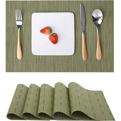 Tapis de table set de 6, tapis de table lavable antidérapant isolation thermique tissé vinyle (vert) (1/5)