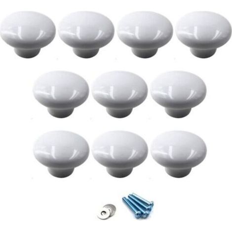 blanc Poignées et boutons de tiroir ceramique poignée de meuble porte bouton Pour la chambre des enfants Pack de 10 (vient avec des vis)