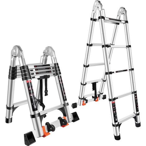 Scala Telescopica in Alluminio , Telescopio di Una Scala con Ruota Mobile, Scala Pieghevole per Interni ed Esterni - 4.4M(2.2+2.2)