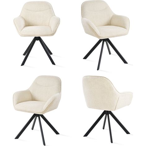 Goeurvant 360° Drehstühle mit weichem Sitz, eleganter, geschwungener Rückenlehne und ergonomischen Armlehnen, stilvoller Komfort für jedes Zimmer - 4er Set - Weiß - Chenille