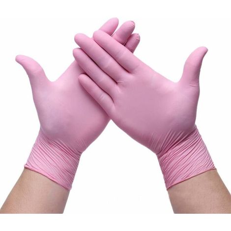 Lot de 100 gants jetables en nitrile - Sans poudre - Sans latex - Non stériles - Sans latex - Sans latex - Rose - Taille M (1/5)