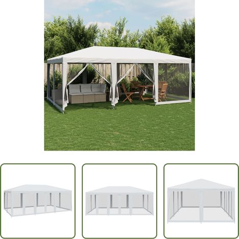 vidaXL Gartenzelt -  Partyzelt mit 10 Mesh-Seitenteilen Weiß 6x4 m HDPE (1/5)