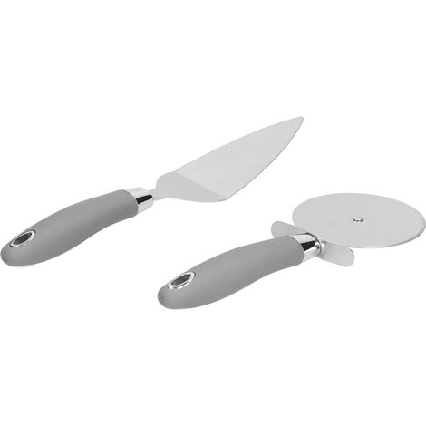 Set aus 2 Pizzawerkzeugen aus Edelstahl: Pizzaschneider und Pizzaschieber, professionelles Küchenzubehör zum Schneiden und Servieren. (1/5)