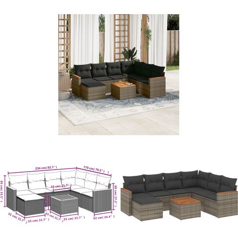 8-tlg. Garten-Sofagarnitur mit Kissen Grau Poly Rattan - Gartenmöbel Set - Esszimmergarnitur - Outdoor Möbel - Lounge Sofa - Rattan Gartenmöbel - Home & Living (1/3)