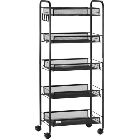 Chariot desserte de rangement à roulettes avec 5 paniers amovibles en acier, dim. 45L x 26.5l x 106H cm