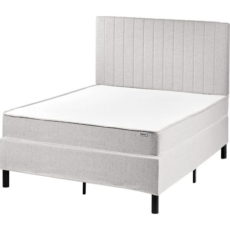Divan Bed Light Grey Polyester Upholstery EU Small Double Size 4ft with Headboard Pocket Spring Mattress Bedroom COUNTESS