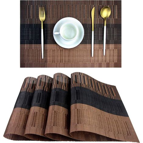Sets de table - 6 PCS Sets de table lavables en vinyle tissé marron, résistants