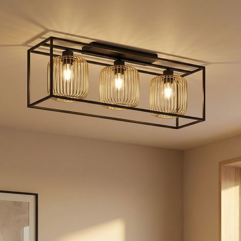 Lampada da soffitto Plafoniera Lampada da sala da pranzo a 3 luci in metallo nero-oro L 83 cm