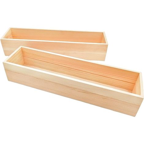 Lot de 2 boîtes de rangement rectangulaires en bois brut 40 x 10 x 8 cm – Récipient rustique en bois naturel pour la maison, le bureau et la décoration du lieu (1/5)