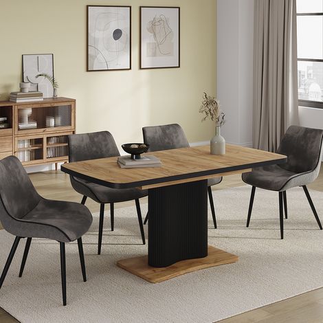 Mesa de comedor Fenaro, Roble negro/dorado, 120 x 80 cm Extensible, Vicco (1/5)