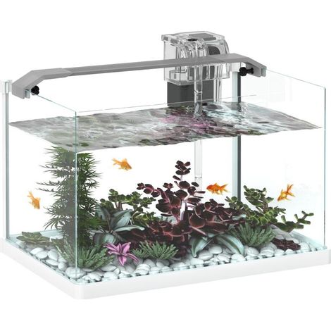Acquario in vetro con luci a LED, capacità 20 litri, pompa filtro, 38 x 26 x 27 cm, bianco