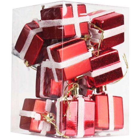 12Décorations individuelles pour sapin de Noël, petites boîtes cadeaux, cadeaux de fête, rouges