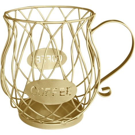 Kaffeekapsel-Organizer aus Metall – Großes Fassungsvermögen, ideal für Obst und Kaffeekapseln – Gold