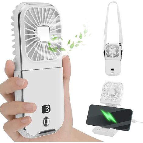 BRAVIX Ventilateur Portatif, Mini Ventilateur Portable, Ventilateur A Main, Petit Ventilateur Personnel à 4 Vitesses, Ventilateur de Poche, Ventilateur USB Silencieux Rechargeable à 180°pour Extérieur (1/5)