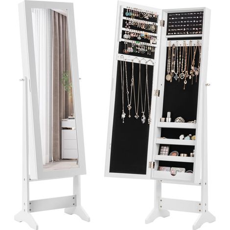 Grand miroir blanc, rangement malin pour vos bijoux, armoire à bijoux sur pied pour chambre (1/5)